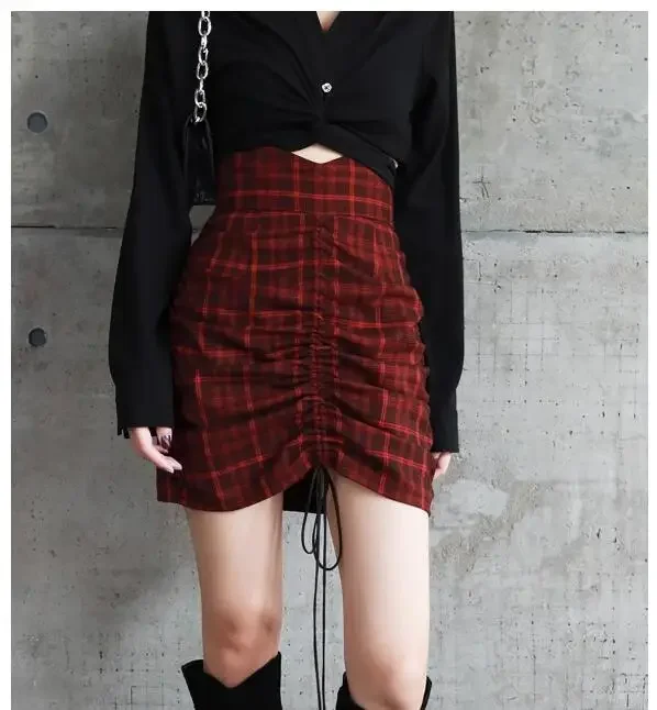 

Ruibbit Gothic Red Punk Sexy Club Women Mini Plaid Skirts Goth Girls Harajuku Hipster Bodycon High Waist Summer Female Skirt