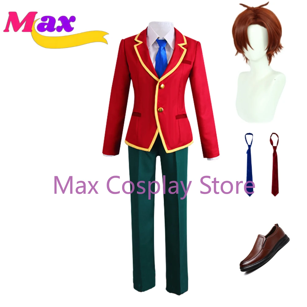 

Max Cos Ayanokouji Kiyotaka Cosplay Costume Short Wig And Sheos Anime Uniform Red Jacket Tie Pants Suit Customize Halloween