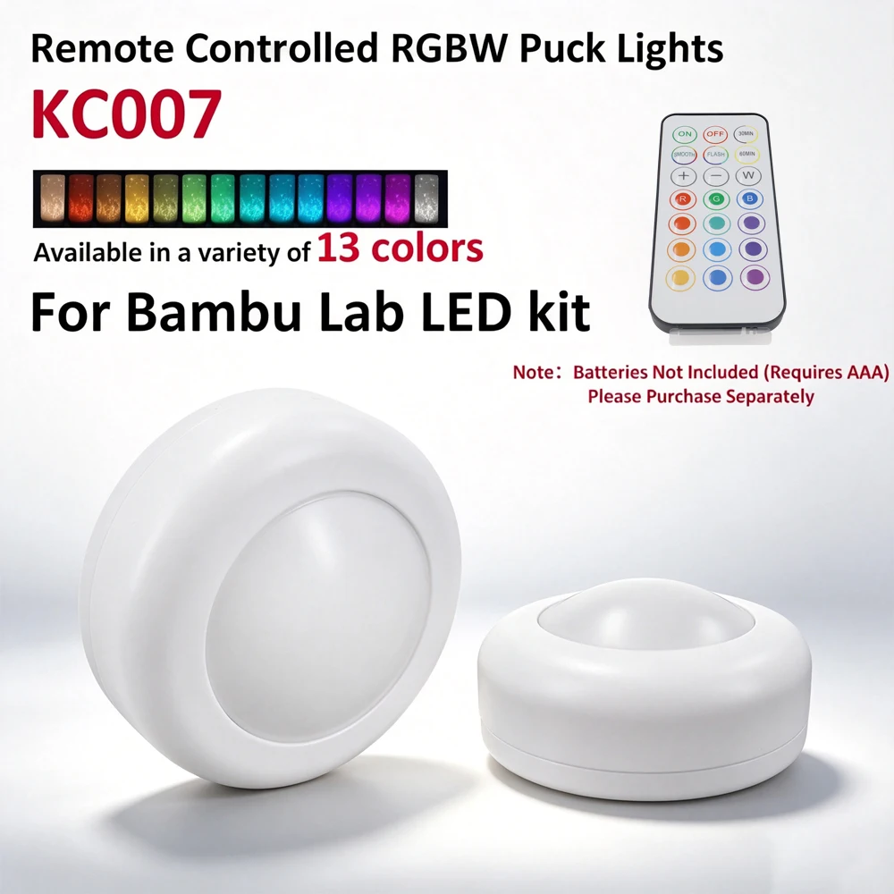 Für Bambu Lab Puck Lights KC007 RGBW Batterie 13-Farben-Fernbedienung Dimmbare Schrankbeleuchtung für MakerWorld Modell 3D-Lampen-Set