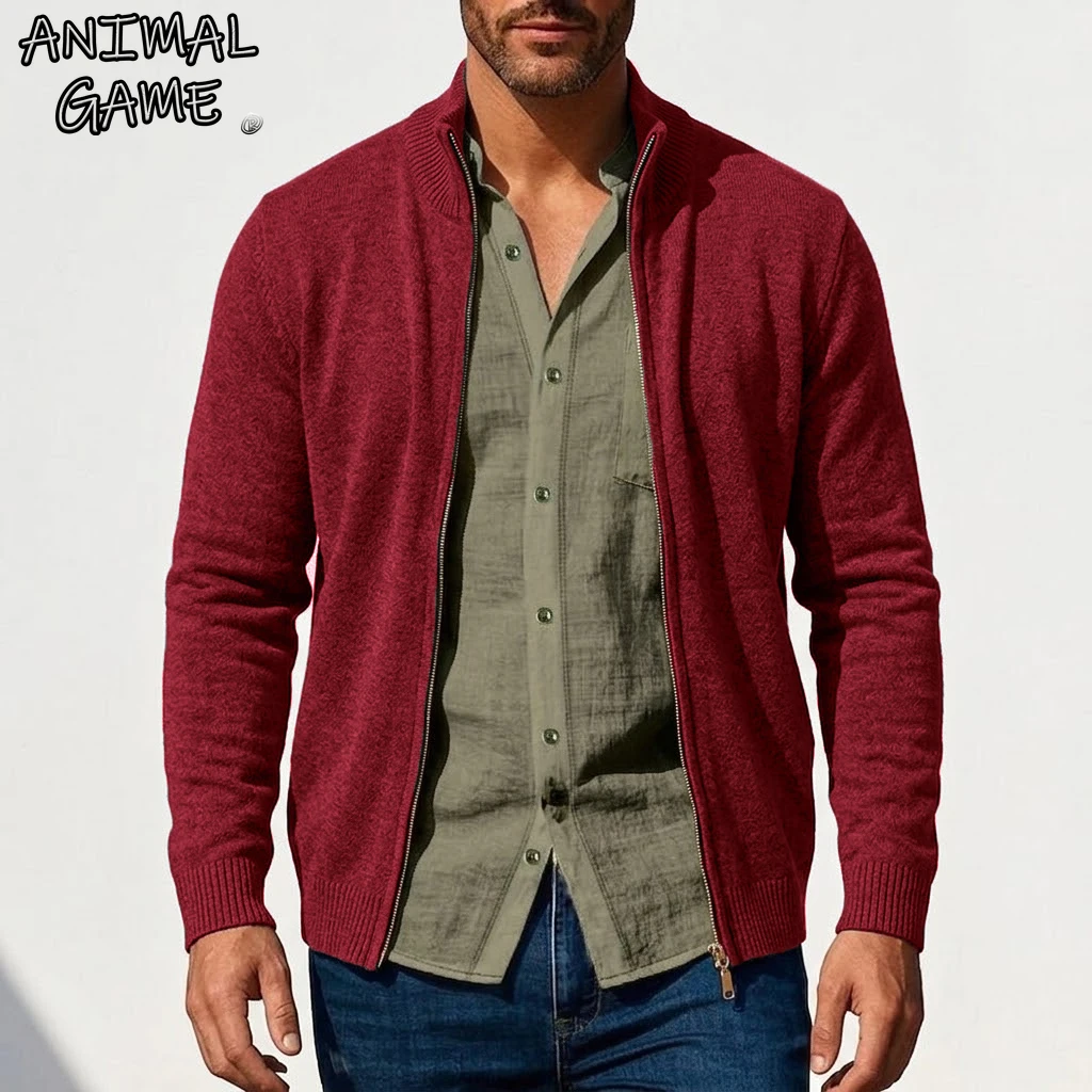 New Men's Casual Knitted Zipper Cardigan Jackets Spring Work Jumper Zip Sweater Long Sleeve Knitwear Autumn Gym Man Streetwear