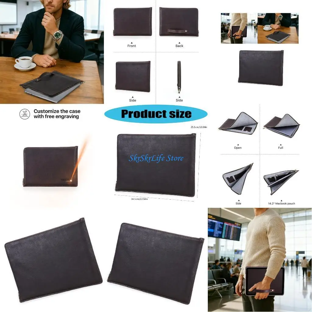 

E65E Executive Leather Laptop Bag for 14inch Models AntiScratch Lining With File Holder Spill Resistant Finish