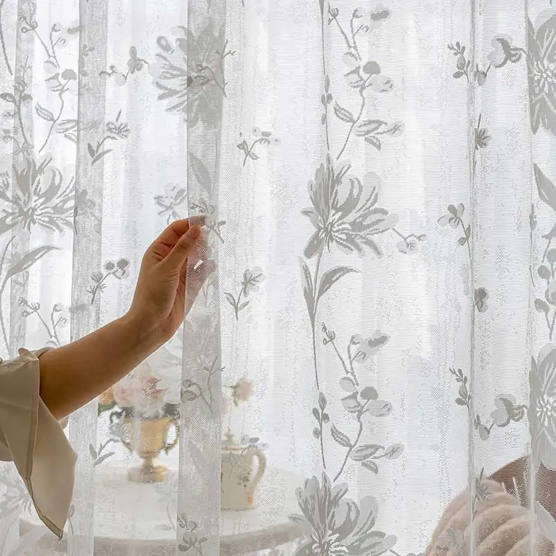 

European Flowers Lace Window Translucent White Lace Tulle Curtains For Living Room Floral Sheer Voile Curtain For Bedroom Decor