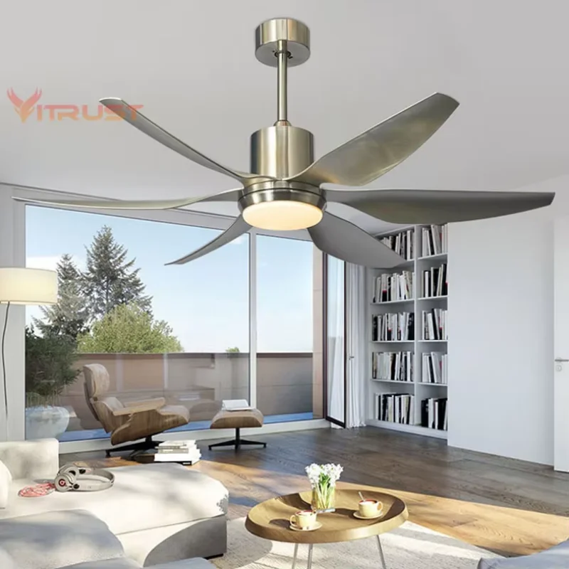 Industrial 66 Inch 6-Blade Ceiling Fan Nordic Large Country Industrial Ceiling Fan with Lighting and Reversiable DC Motor