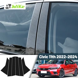 Glossy Black Carbon Fiber Window Door Deal B C Pillar Post Cover Sticker For Honda Civic 11th 2022-2024 2023