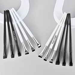 Ultra-Thin Eyeliner Brush Custom Logo Angled Precision Eyebrow Makeup Brushes Synthetic Bristles Slanted Eye Liner Wholesale 10p