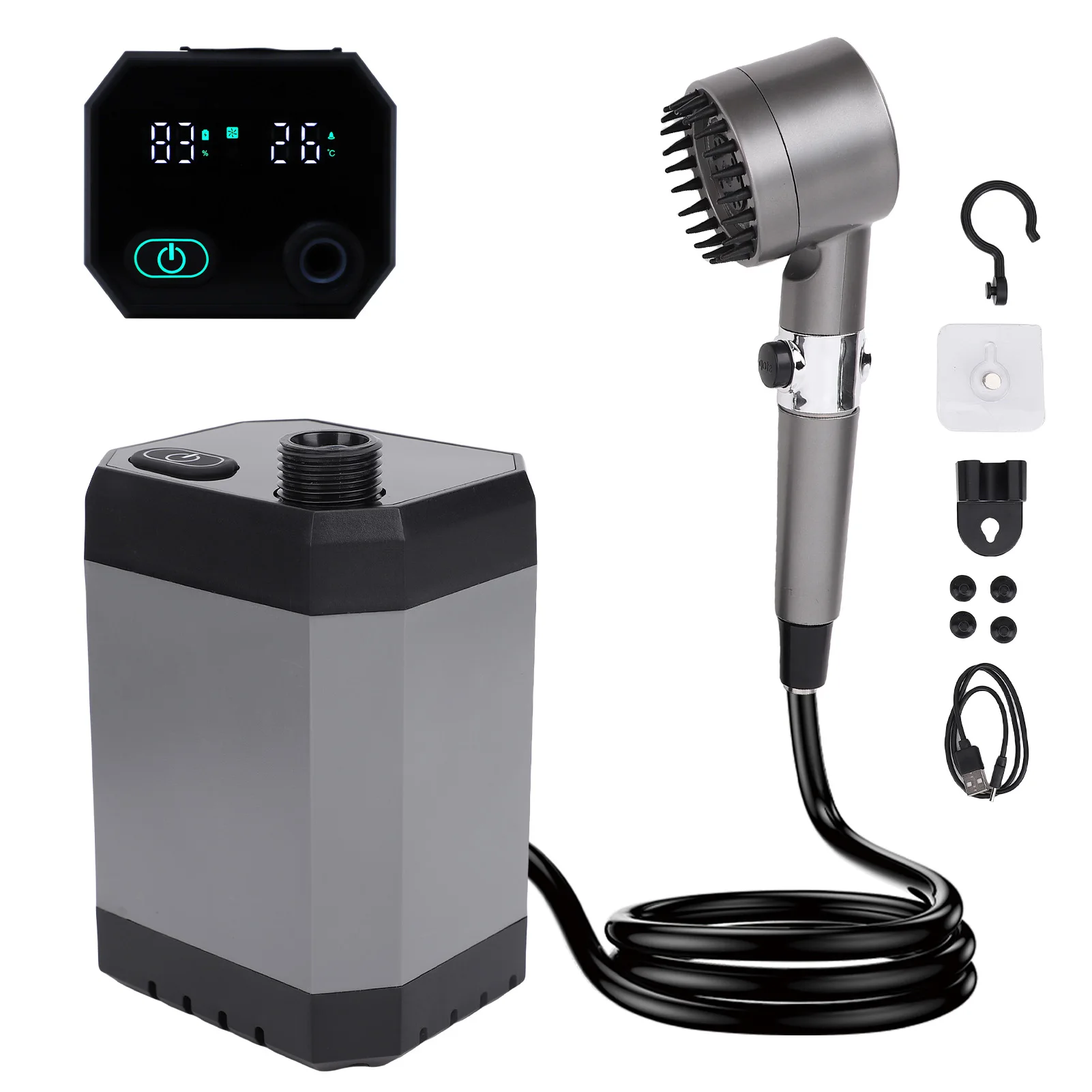 

Portable Outdoor Shower USB Rechargeable Digital Display Camping Shower for Camping Hiking Pet Bath Surfing Boat RV Use