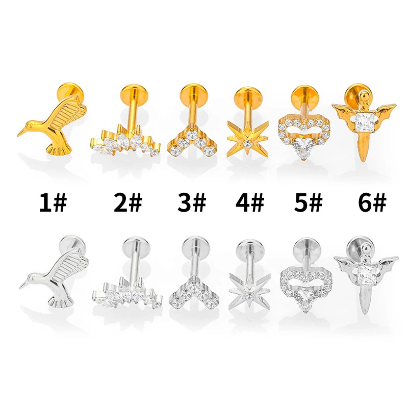 1PC ASTM F136 Titanium Piercing Jewelry Labret Studs Horse's Eye Star Zircon Internal Thread Lip Ear Stud Helix Conch Cartilage