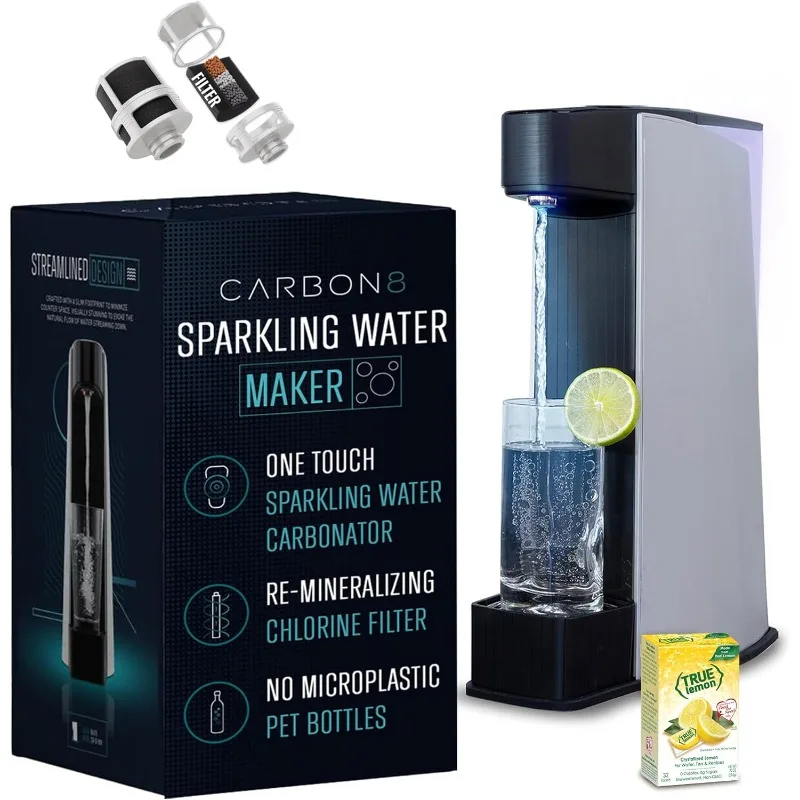 Carbon8 Sparkling Water Maker Machine - Home Soda Stream Machine, Screw-In CO2 Carbonator, Countertop Water Mineralizer