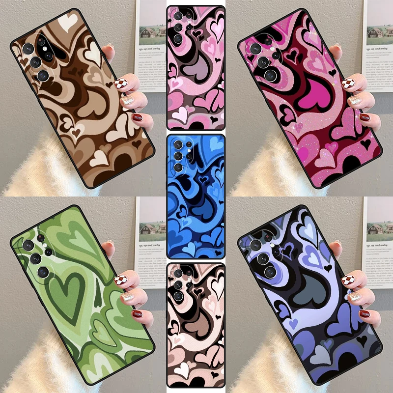 Brown Purple Hearts Swirl Pattern Phone Case For Samsung Galaxy S23 S21 S20 FE S24 S22 Ultra Note20 S10 S9 S8 Plus Cover