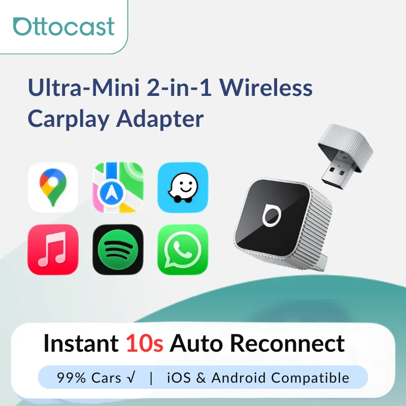

Ottocast Mini Slim Carplay адаптер Android Auto беспроводной быстрая пара компактный автоматический переподключение памяти с двумя устройствами для Fiat Audi
