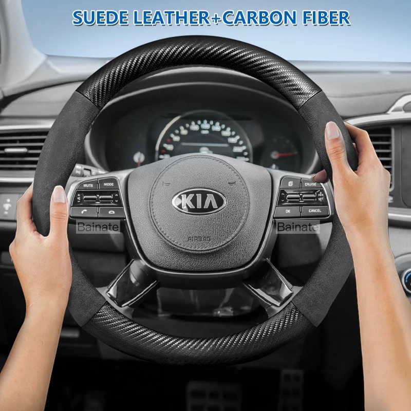 Carbon fiber leather Car Steering Wheel Cover For KIA Ceed Picanto Sportage 3 2019 Ev3 Rio 4 Cerato 2 Stonic Niro Xceed K3 Soul