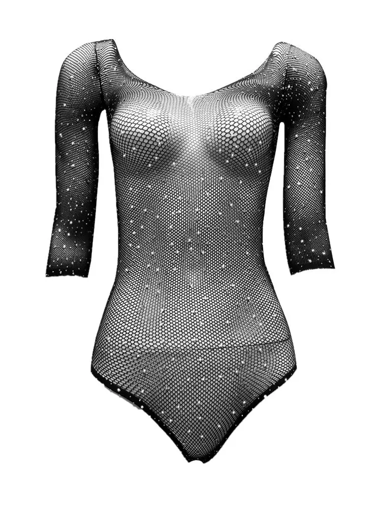 Sexy One Piece Bodysuit Lingerie Babydoll Porn Women Rhinestone Underwear Transparent Erotic Crotchless Lenceria Sexual Mujer 18