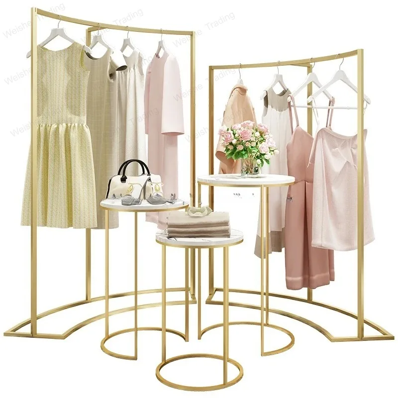 Fashion Stainless Steel Half Round Clothing Rack Garment Rack Showroom Clothes Hanger Stand for Retail Store