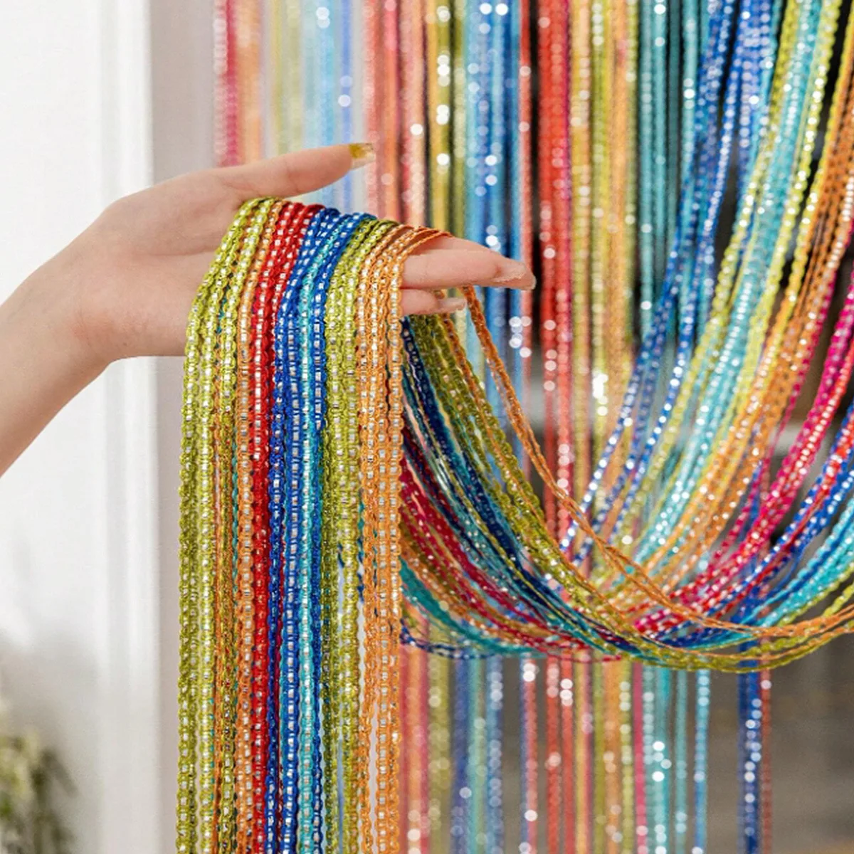 1x2M Sparkly 6-Color Silver Foil String Curtains - Luxury Glitter Tinsel for Dreamy Bedroom & Party Backdrops