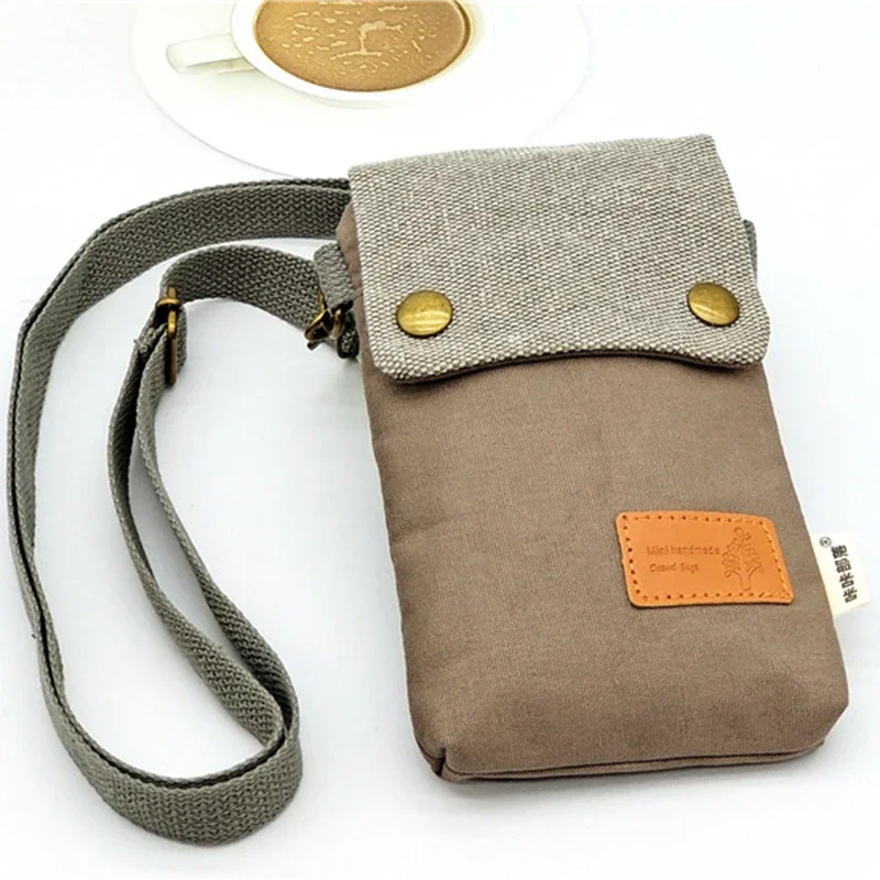 

Women's Solid Color Canvas Crossbody Bag 3 Layer Simple Men Women Cloth Cell Phone Satchel Fashion Shoulder Coin Purse