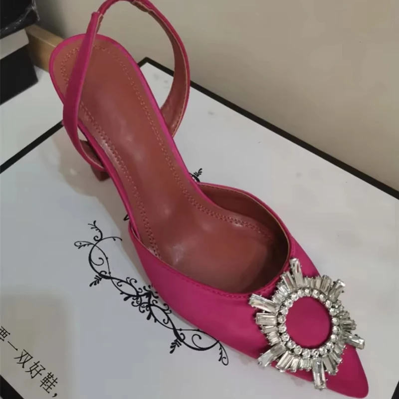 Brand Women Pumps Luxury Crystal Slingback High Heels Summer Bride Shoes Comfortable Triangle Heeled Party Wedding Shoes