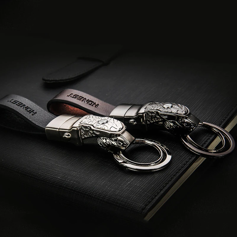 Luxury Leapard head  Car Key Chain Cowhide Leather Keychain  Metal  KeyRing For Jaguar Car Key Pendant Holiday Party Gifts