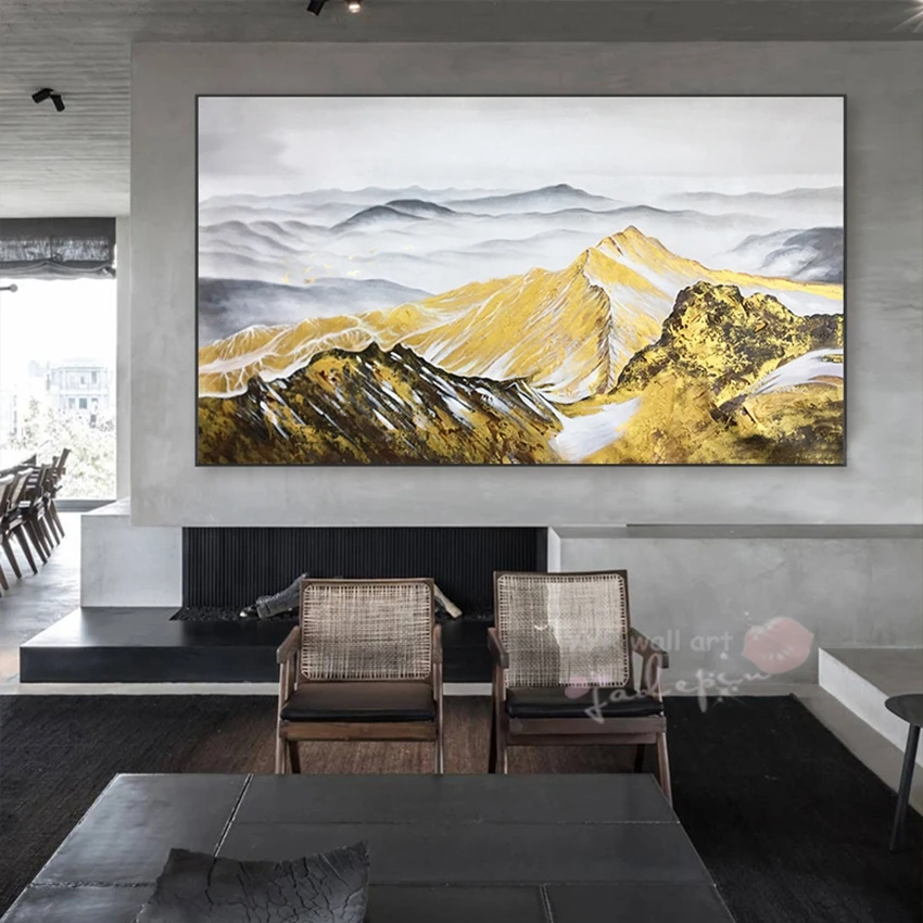 

Красивая художественная картина, золотые горы, пейзаж, настенная картина маслом ручной работы на холсте, фреска для гостиной, спальни, без рамы
