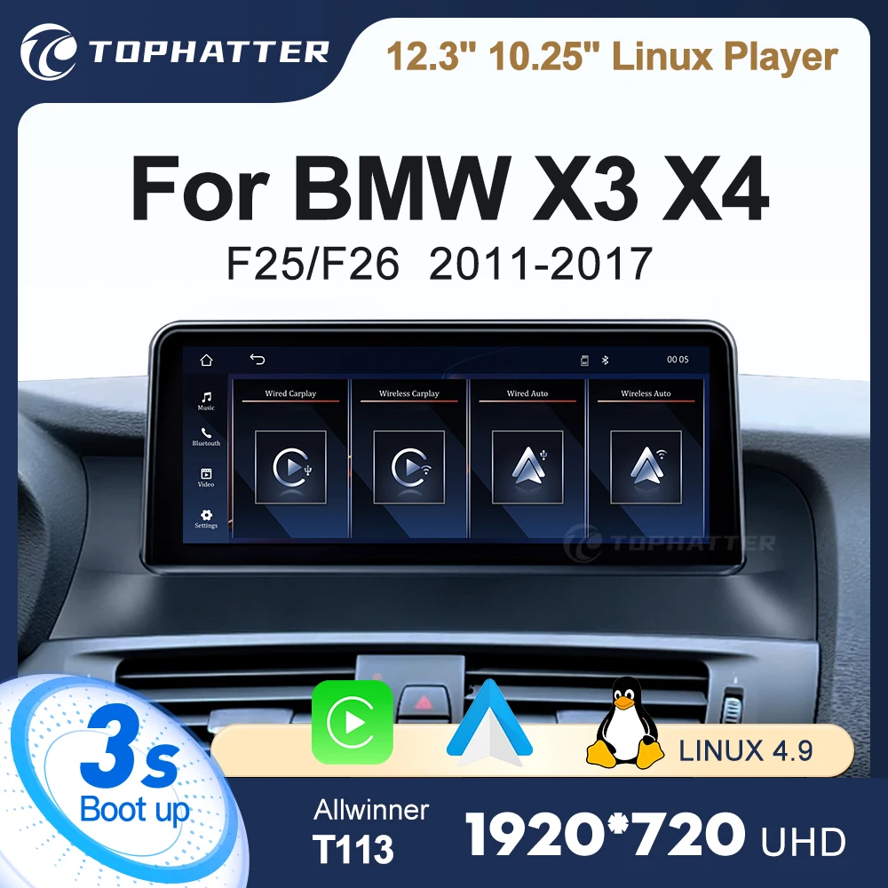 

10.25" 12.3" Car Radio For BMW F25 F26 X3 X4 Linux T113 Wireless CarPlay Android Auto Multimedia Player Head Unit Screen