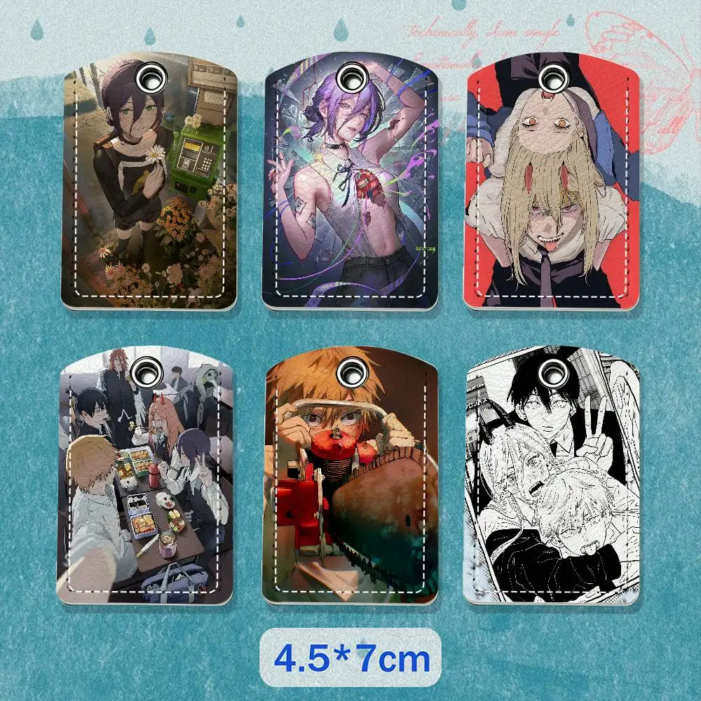 C-Chainsaw Anime PU Leather Card Holder Keychain Key Ring Door Lock Access Tag ID Access Card Air Tag Case Keychain Card