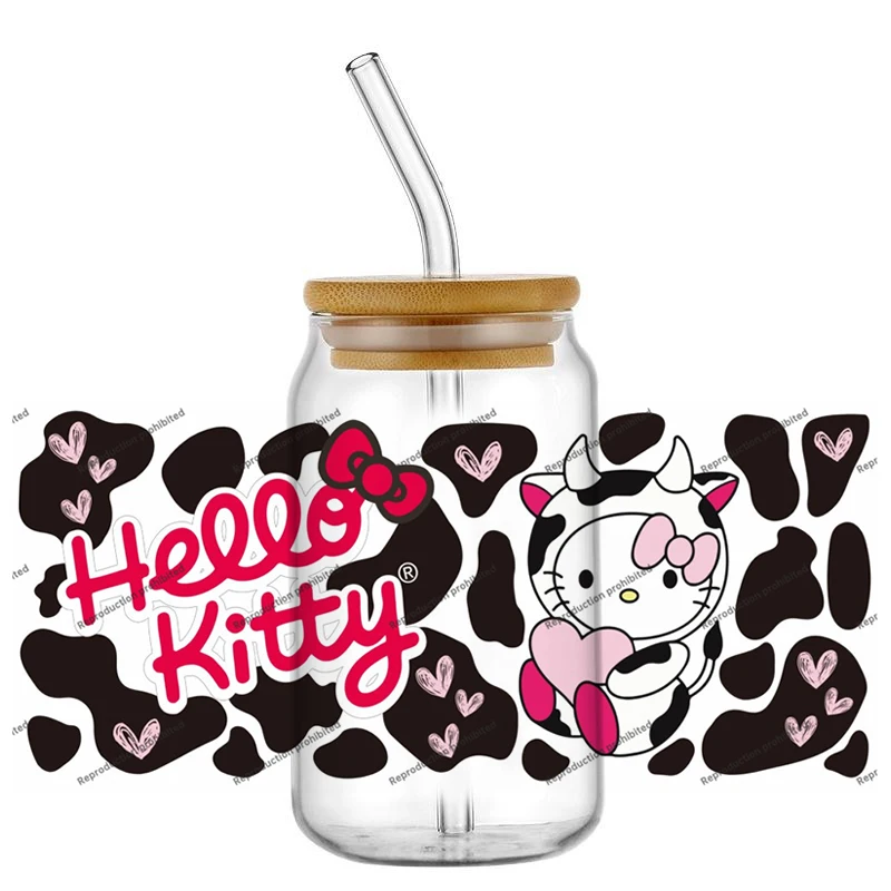

Hot Sanrio Snoopy kitty UV DTF Cup Mug Wraps Car Sticker Mario DIY Deca For 16oz Libbey Glass Creative Cup Label Holiday gifts