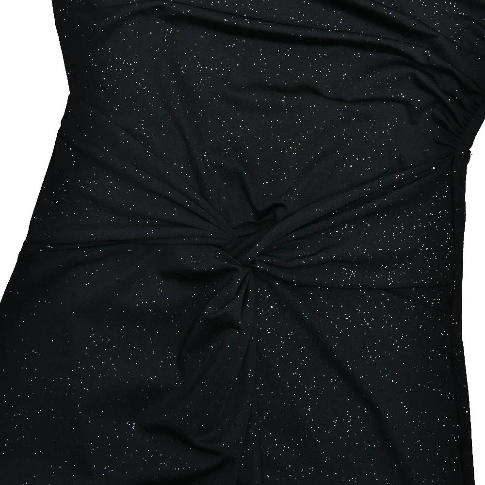 Abito lungo sexy senza schienale con spalla inclinata Abito lungo da donna con colletto obliquo alla moda senza maniche drappeggiato increspato