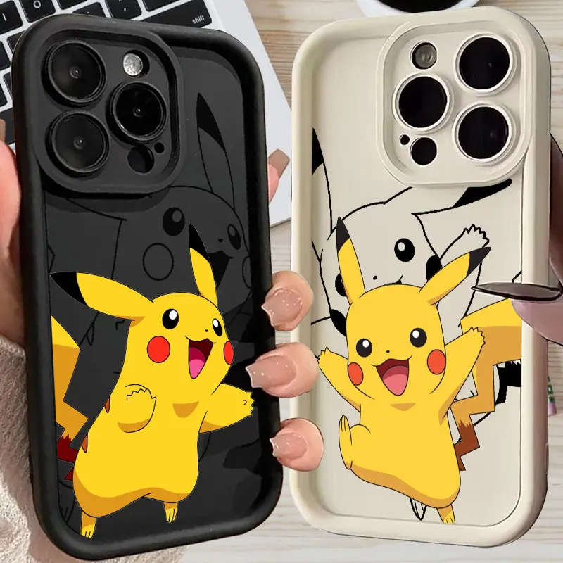 Phone Case For iPhone 11 12 13 14 15 16 Pro Max Funny Cute Pikachu Silicone Case For iPhone X 8 15 16 Plus Soft Protective Cover