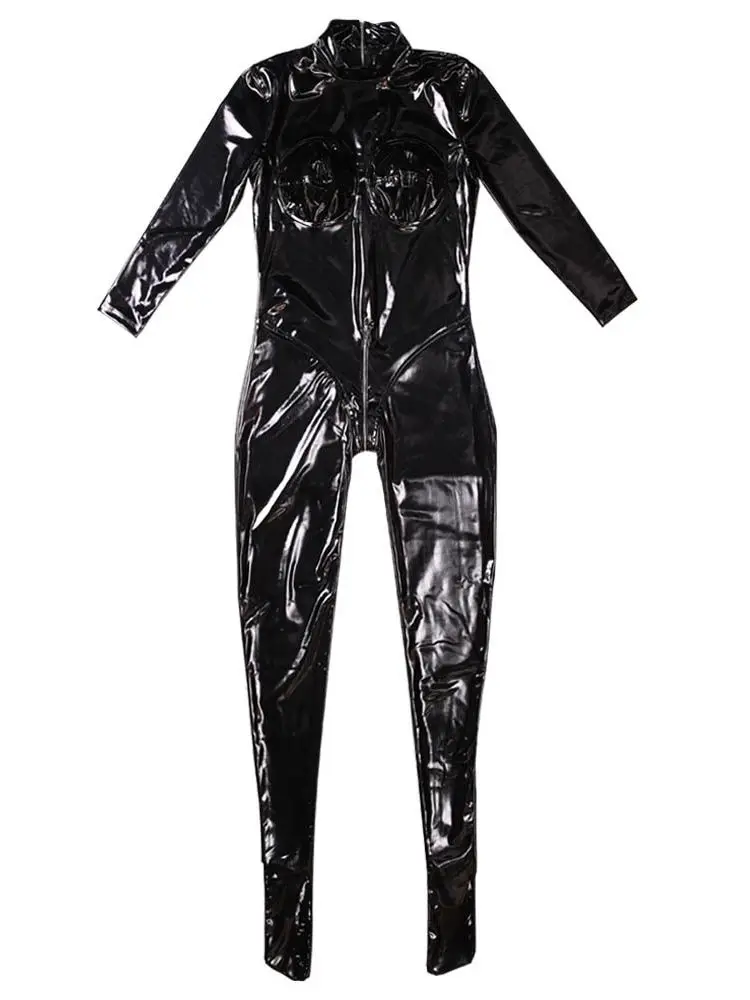 

S-5XL Wet Look PVC Catsuit Shiny PU Leather Open Crotch Bodysuit Tights Cosplay Leotard Conjoined Sexy Clubwear Jumpsuit Unitard