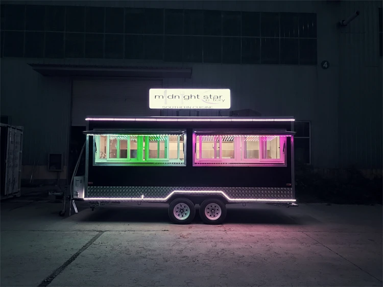 รถพ่วงบรรทุกอาหารแบบเคลื่อนที่สีเงินสำหรับระเบียงรถขายอาหารไอศกรีมหลากหลายรูปแบบ