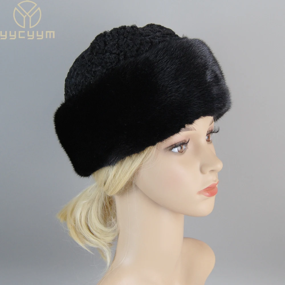 

2024 Hot Sale Luxury Women Real Genuine Mink With Wool Hat Winter Russian Men's Warm Caps Whole Piece Unisex Mink Sheep Fur Hats