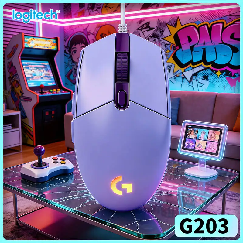 

Игровая проводная мышь Logitech G203, 200-8000 DPI, RGB-подсветка, 6 кнопок, механическая регулировка натяжения, частота опроса 1000 Гц, прочная конструкция