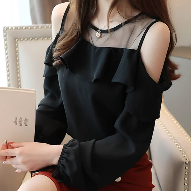 

New Fashion Women Tops and Blouses Summer Flare Short Sleeve O Neck Chiffon Solid Color Shirts Off Shoulder Blusas Clothing