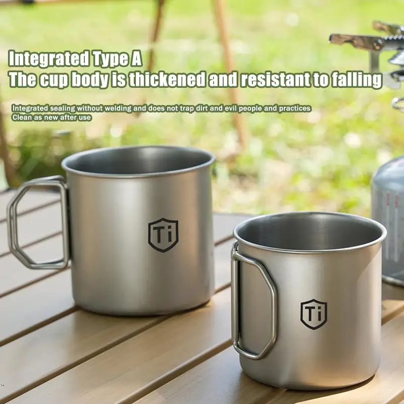 /KQM/Steel Coffee Mug Cup With Foldable Handle Outdoor Camping Water Mug Tableware For Hot And Cold Beverages Titanium