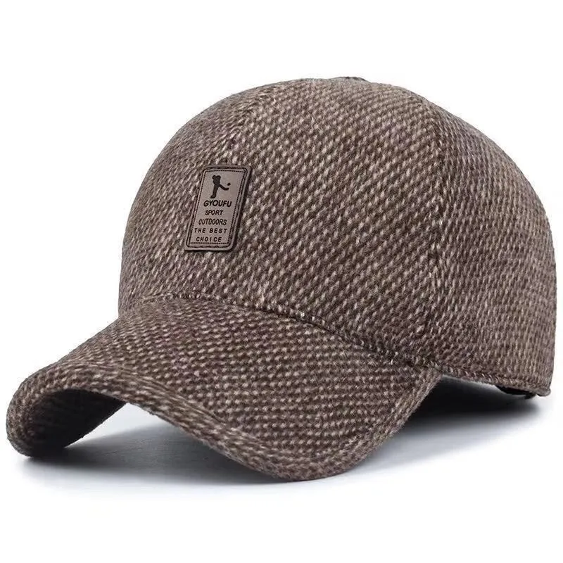 Men's Winter Fleece-Lined Warm Baseball Cap with Ear Flaps Windproof and Cold-Resistant