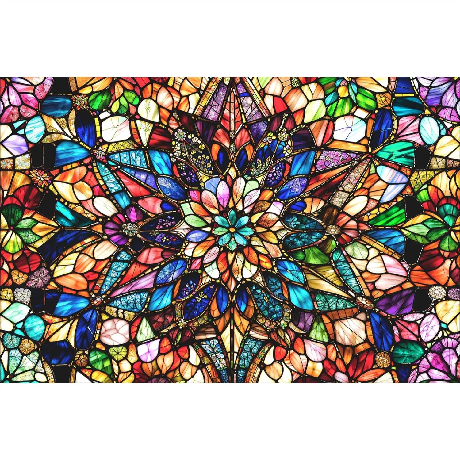 

1000 Piece Jigsaw Puzzles for Adults, Stained Glass Floral Hard Challenging Puzzle with Letters on Back, 27.6x19.7in Poster