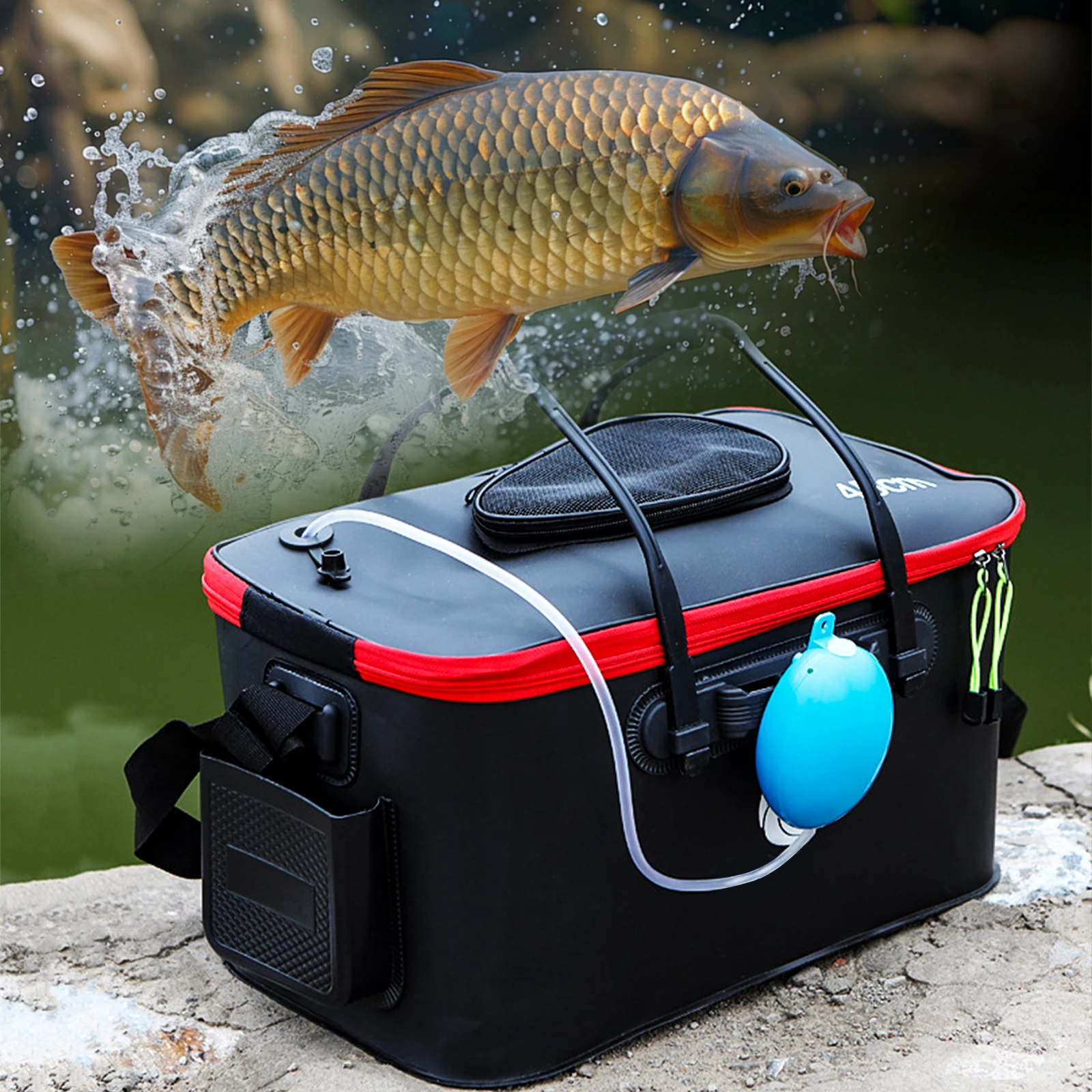 

Fishing Bucket With Oxygen Pump Folding Thickening Living Fish Bucket Portable EVA Water Tank Outdoor Fishing Live Fish Box