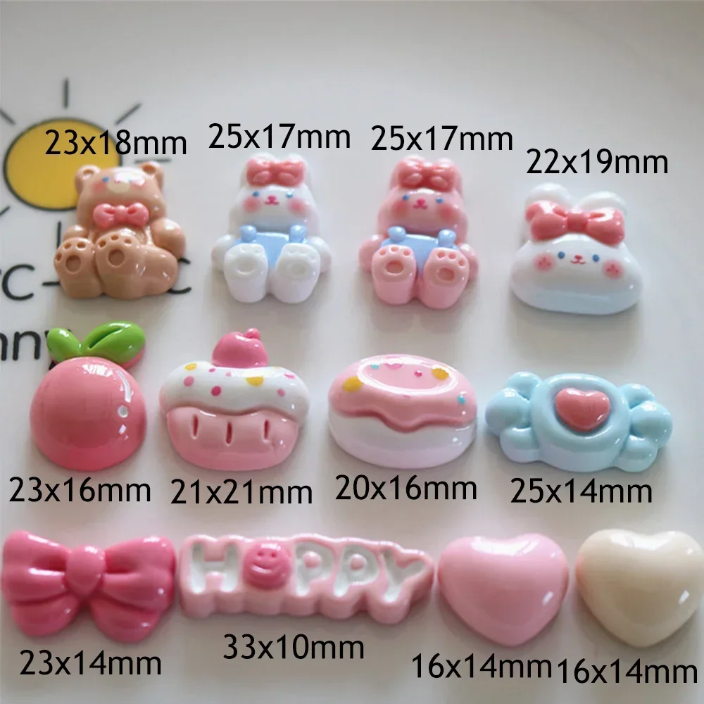 10PCS Kawaii Shiny Candy Rabbit Miniature Flat Back Resin Cabochons For Hairpin Scrapbooking DIY Home Decor Craft Accessories