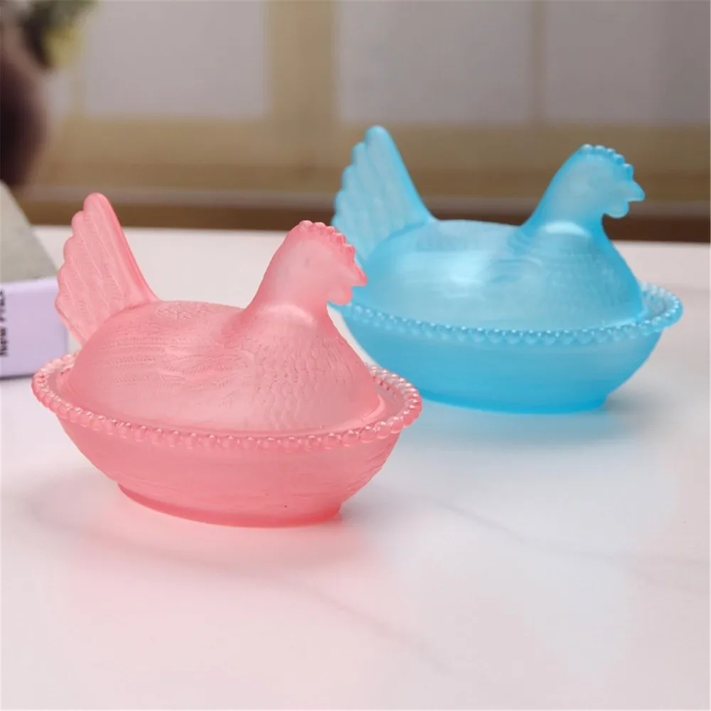New Glass Chicken Shaped Dish With Lid Hen on Nest Candy Dish Dessert Plate Table Decorations view 2