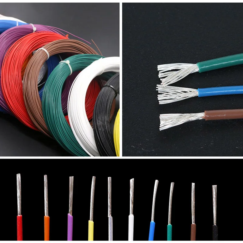 Cable de cobre electrónico Flexible, Cable plateado, resistente a altas temperaturas, Multicolor, 1M, 0,15mm, 2-10mm, 2 Fett