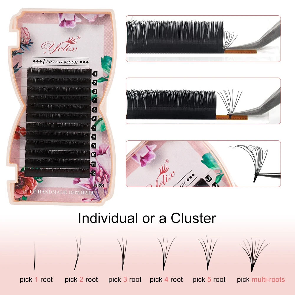 Yelix Automatic Flowering Volume Eyelashes Easy Fan Lashes Extension L Curl Fluffy Lashes Soft Blooming Lashes Makeup Cilia