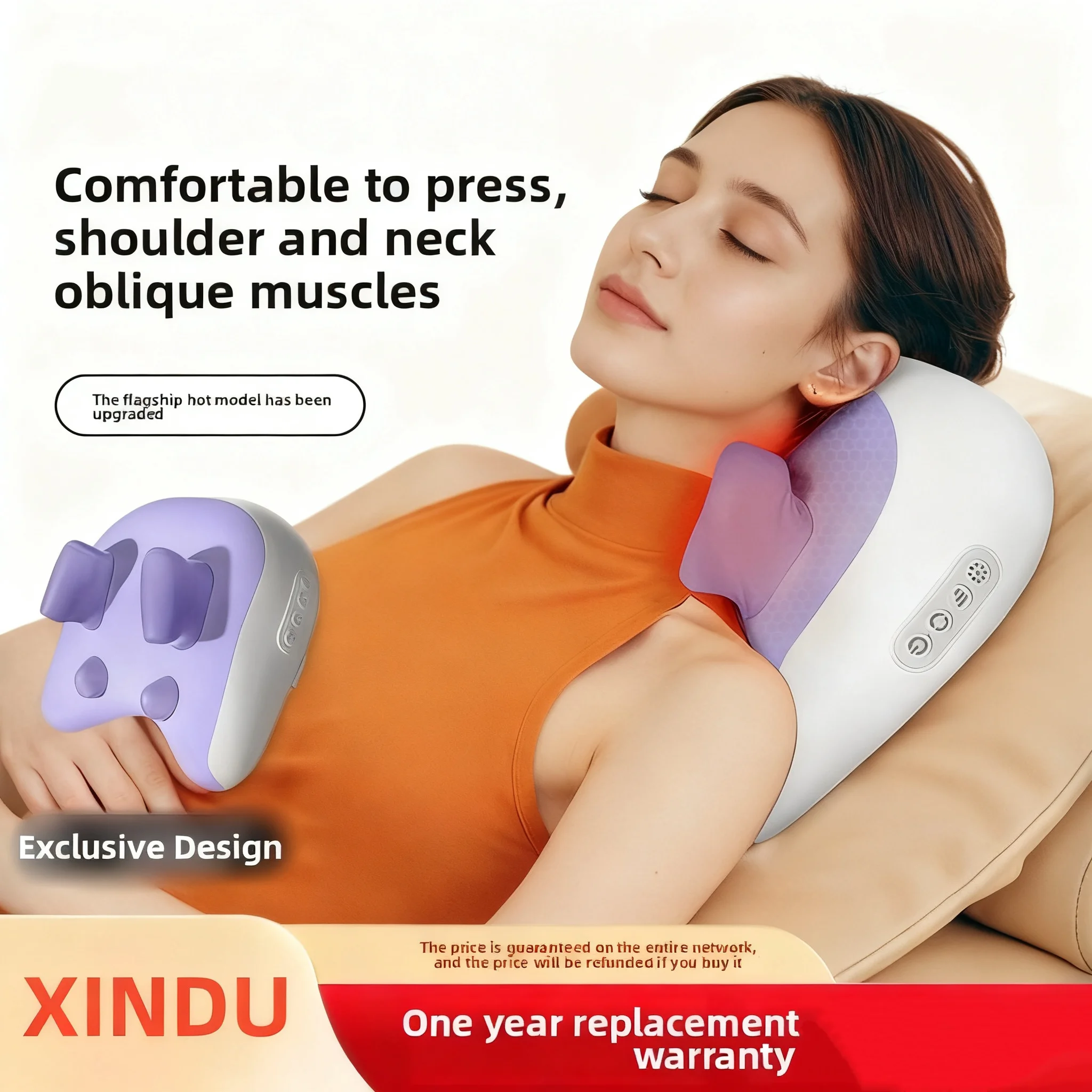 

Беспроводная электрическая трапециевидная массажная подушка, автомобильный домашний массажер с подогревом талии, шеи, ног, шейного отдела шиацу, разминающие массажеры фиолетового цвета