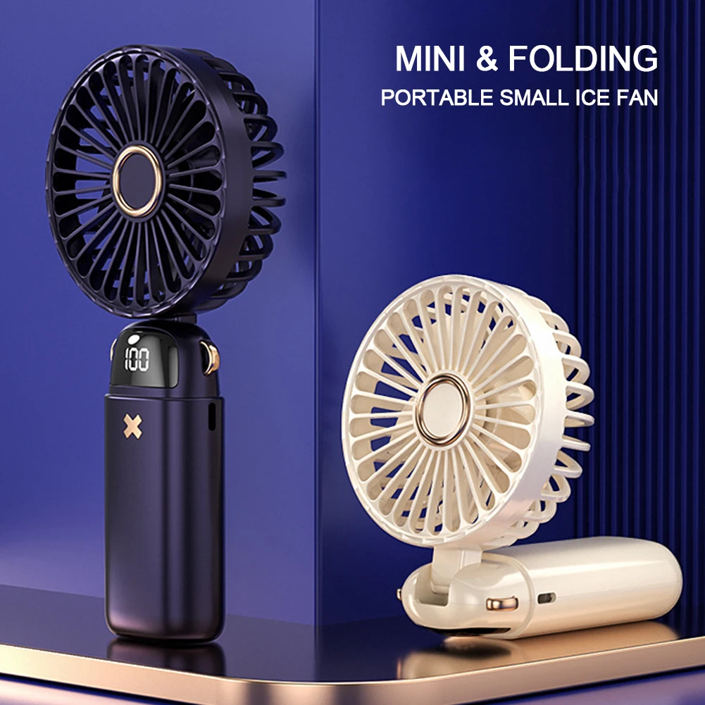 Electric Portable Handheld Fan Mini Foldable Desktop Fan 5 Speed USB Rechargeable Air Cooler Fan With LED Display Screen 1800mAh
