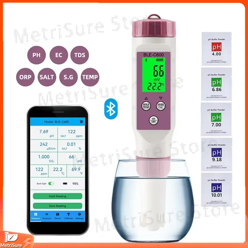 Latest Bluetooth 7 in 1 Aquarium Water Quality Tester pH TDS EC ORP Salinity S G Meter for Fish Tank Fish Pond Testing Kit
