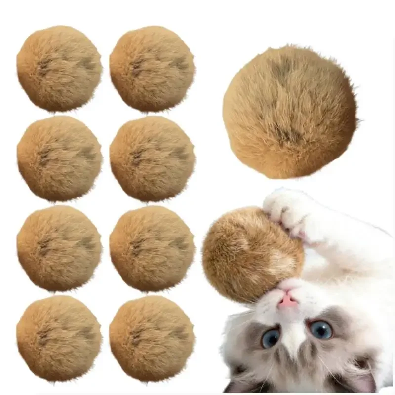 Rabbit Cat Pom Poms Balls 3.15inch Plush Fuzzy Artificial Balls Fun To Chase for Kitten Pet Kicks Games Interactive Gifts