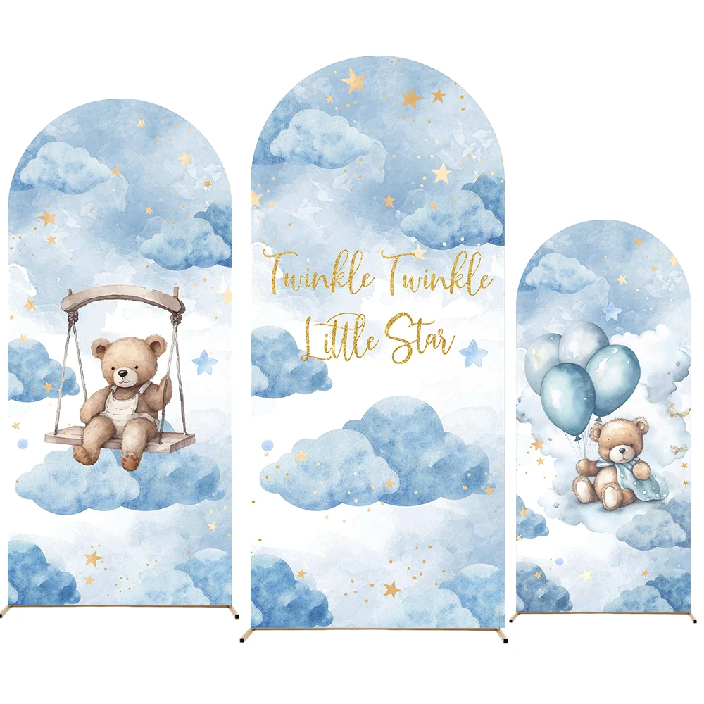 

Baby Blue Arch Background Twinkling Starry Sky Clouds Bear Baby Birthday Party Backdrop Decor Boy Cake Smash Photo Studio Booth