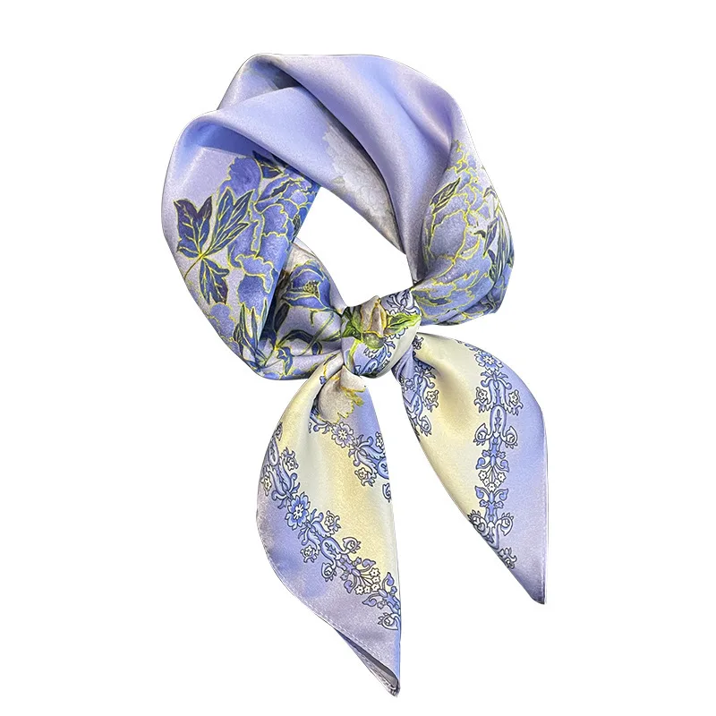 Luxury Brand 100% Real Silk Square Scarf Women Design Wrap Hair Ribbon Headband Shawl Ladies Neck Tie Neckerchief Wrist Bandana