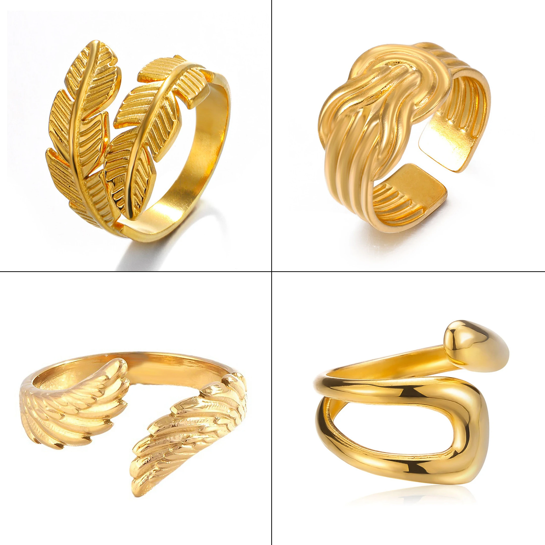 Fashionable and personalized geometric angel wings couple ring jewelry, niche retro creative feather opening ring