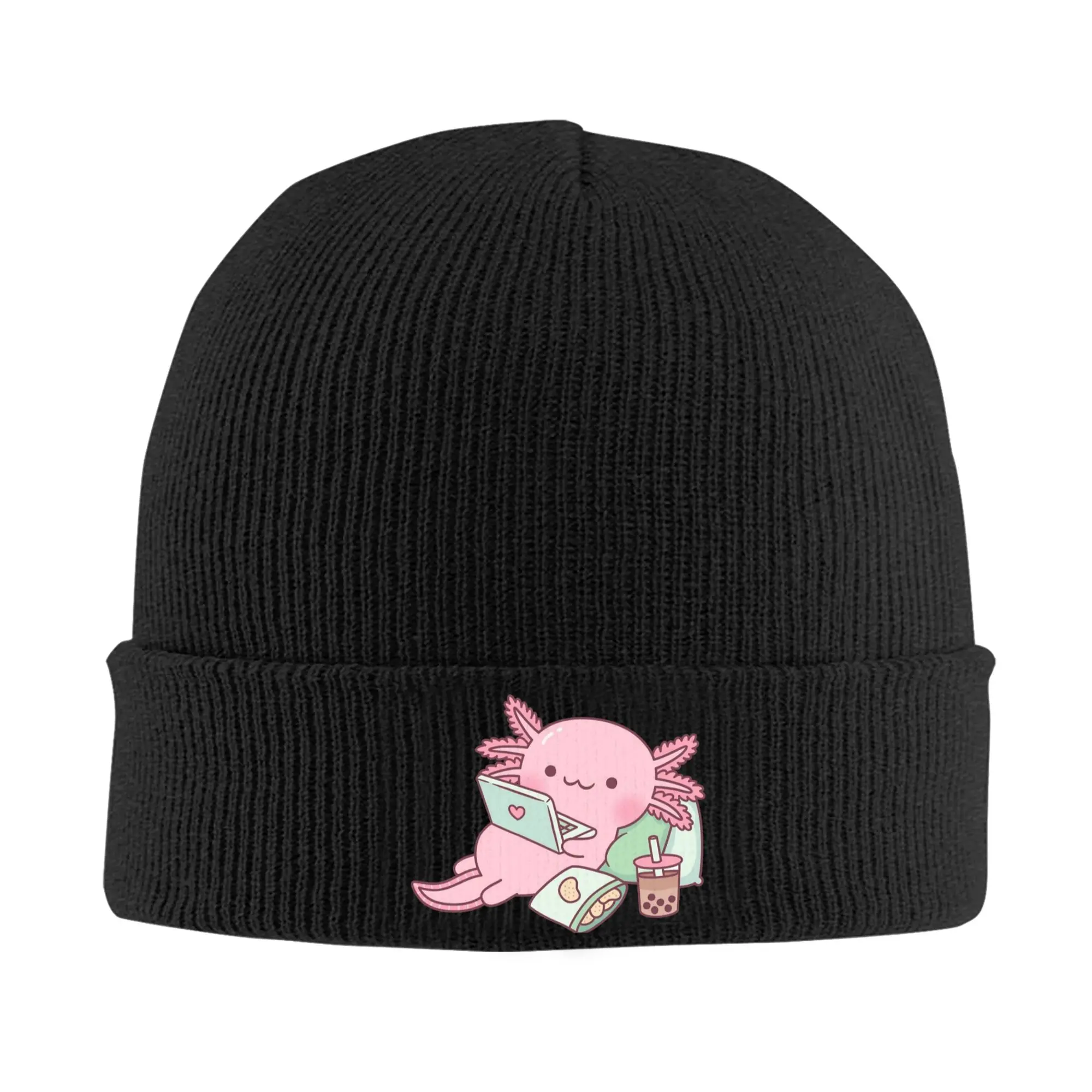 Cute Chilling Axolotl Knitted Caps for Women Men Skullies Beanies Autumn Winter Hat  Warm Caps