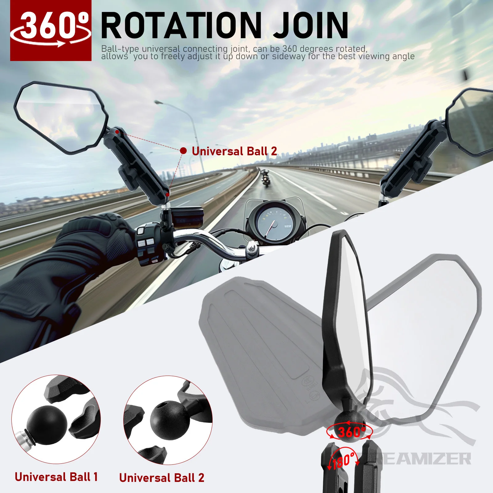 Universal Motorcycle Mirrors Angle Adjustable Folding Handlebar Side Mirror Compatible With Adventure Dirt Street Bike ATV image 4