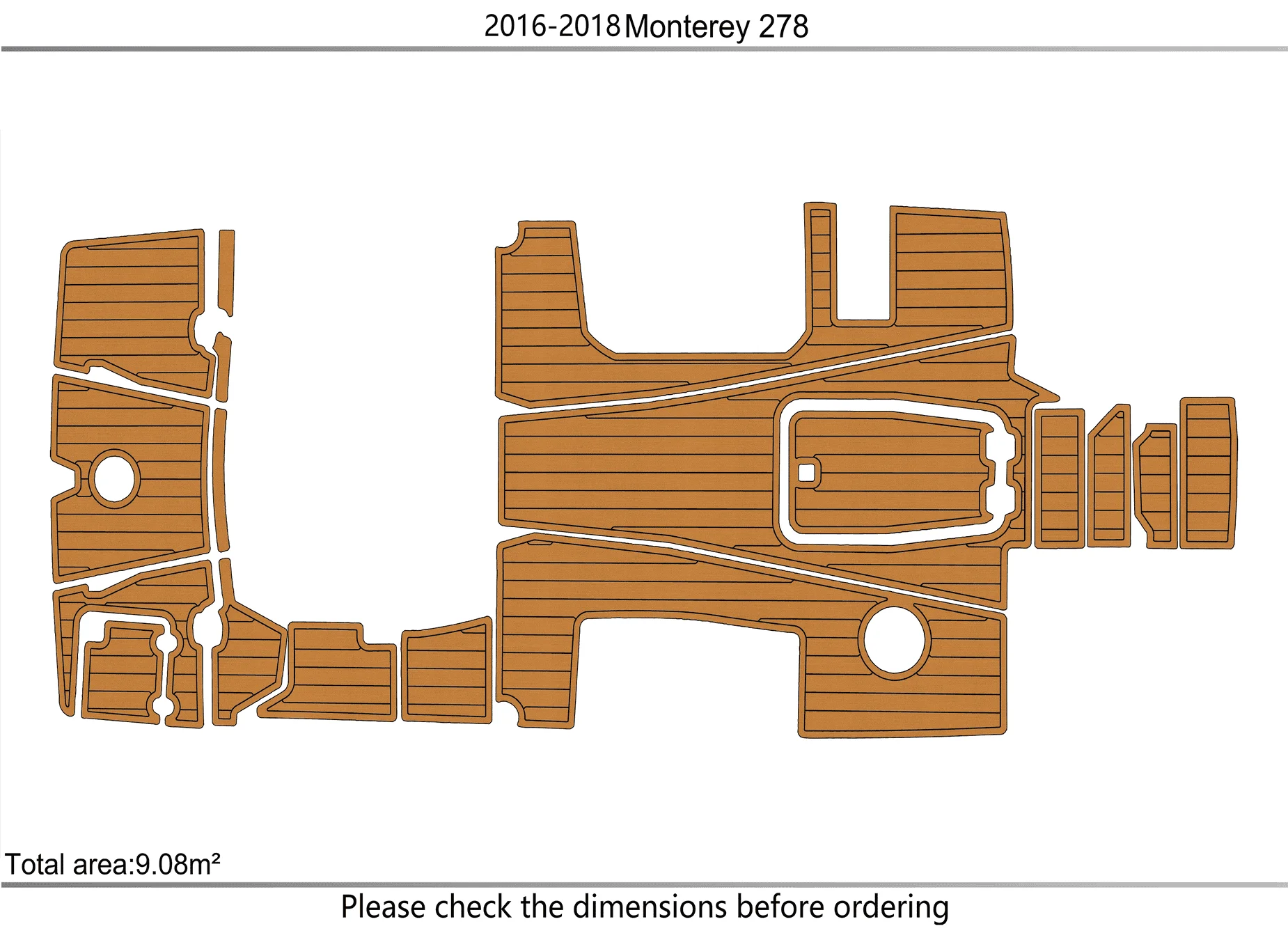 Marine Faux Teak EVA Non-Slip Mat -2016-2018 Monterey 278 SSC Self-Adhesive 1/4